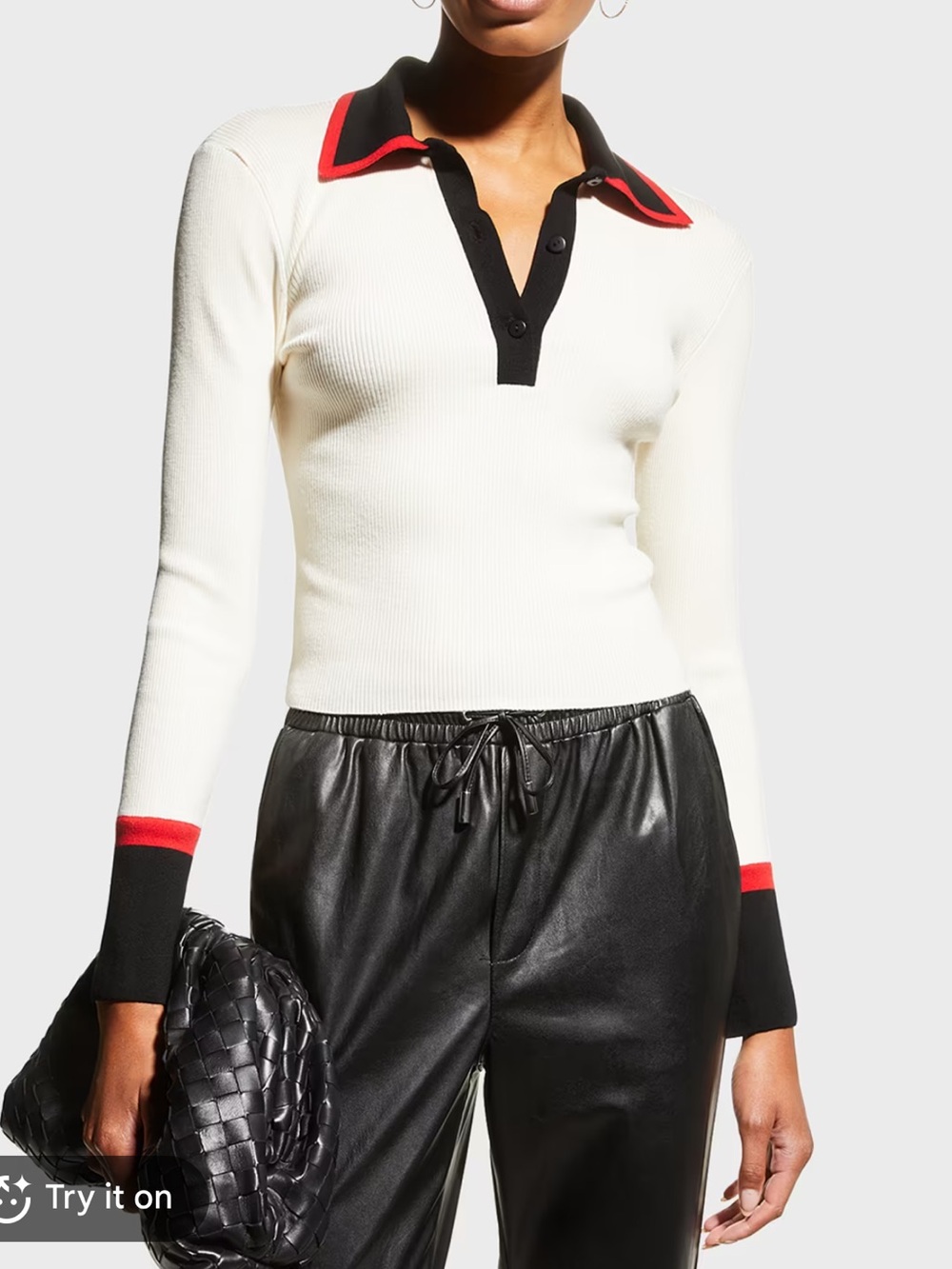 ALICE + OLIVIA Pia Ribbed Polo Shirt